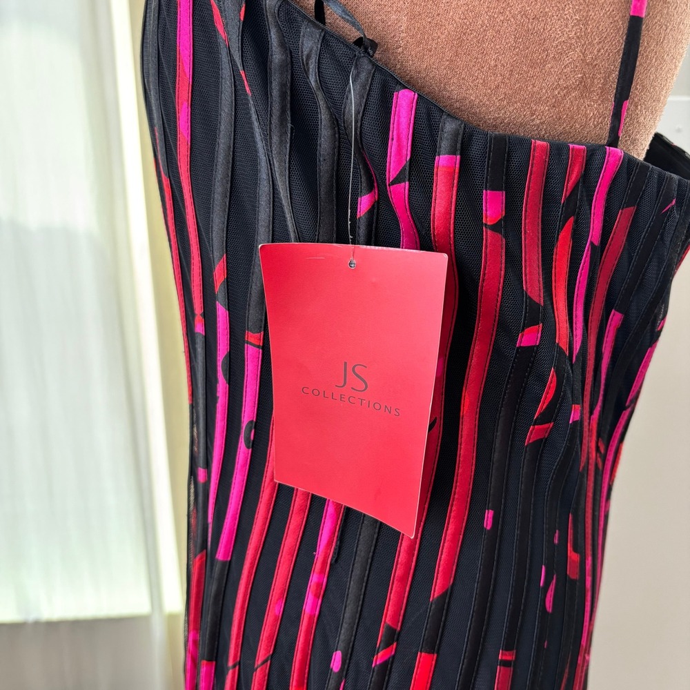 Vintage JS Collections Dress Size 14 NWT Abstract Pleated Mesh Y2K Whimsigoth - Picture 9 of 16